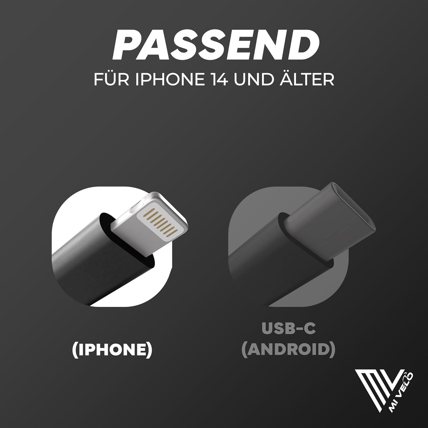 MIVELO E-bike Oplaadkabel voor Bosch Display – 35 cm OTG Kabel voor iPhone (Lightning), USB-C & Micro-USB – Geschikt voor Intuvia, Kiox (niet 300), Nyon (oud model)