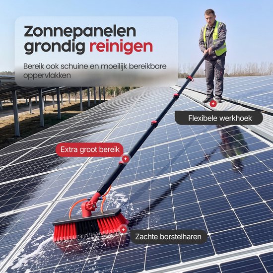 Infinity Goods Telescopische Wasborstel 7,5m - Ramenwasser - Raamtrekker - Zeepdispenser - Waterdoorvoer - Zwart/Rood