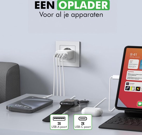 Travelhawk USB-C Oplader - Geschikt voor iPhone - Snellader - PD 40W - Wit