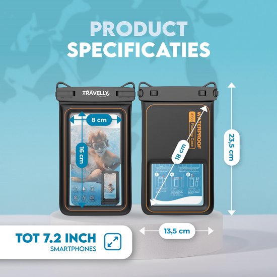 Travelly® Luxe Waterdicht Telefoonhoesje – Universeel Onderwater Hoesje voor Smartphone – Geschikt voor alle telefoons – Drybag – Voor Vakantie, Zwemmen & Watersport - Zwart