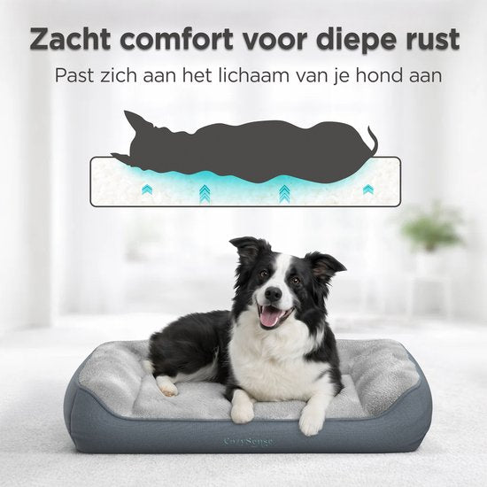 CozySense® Orthopedisch Hondenkussen 60x42 cm Maat S - Waterdicht & Wasbaar - Benchkussen en Hondenbed - Ultra Zachte Sherpa Stof - Grijs & Antraciet