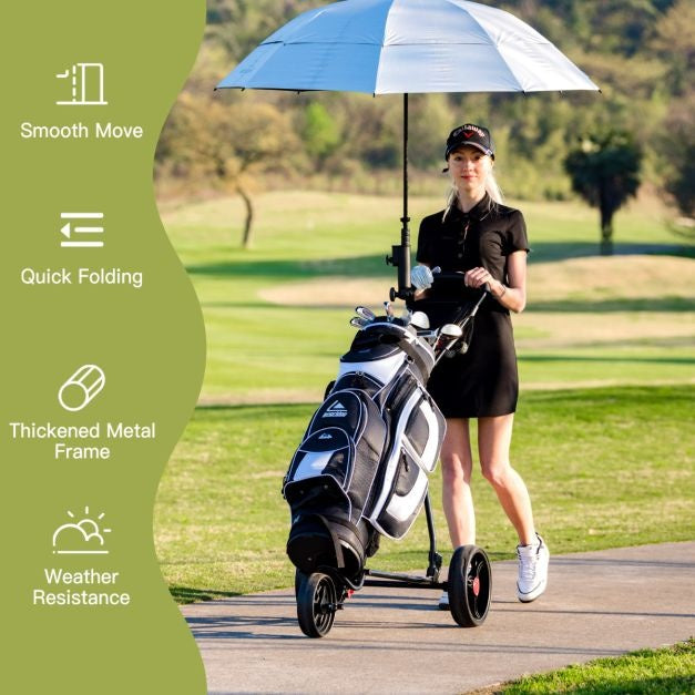 Coast 3-Wiel Golfkar - Opvouwbare Lichtgewicht - Ijzeren Golfkar met Verstelbaar - TPR-Handvat - Metalen Golf Duwkar - Zwart