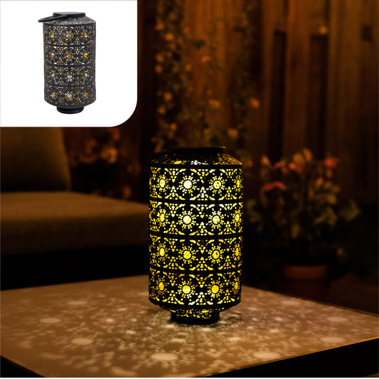 Gadgy Solar Tuinverlichting Tafellamp Maya XL - Tuin Buitenlamp Terras & Balkon - Tuinverlichting op Zonneenergie – Tuinlamp Zonne Energie - Solar Lamp Led Buiten - Lantaarn Windlicht Ophangen - Tuinlampjes - Brons / Goud