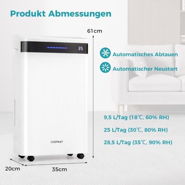 Coast Luchtontvochtiger – 28,5 L per Dag – Tot 35 m² – 35 x 20 x 61 cm – Wit
