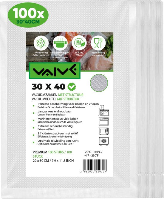 Vaive Vacuumzakken Voedsel 30 x 40 - 100 stuks - Vacumeerzakken - Vacuum / sous vide zakken - BPA vrij
