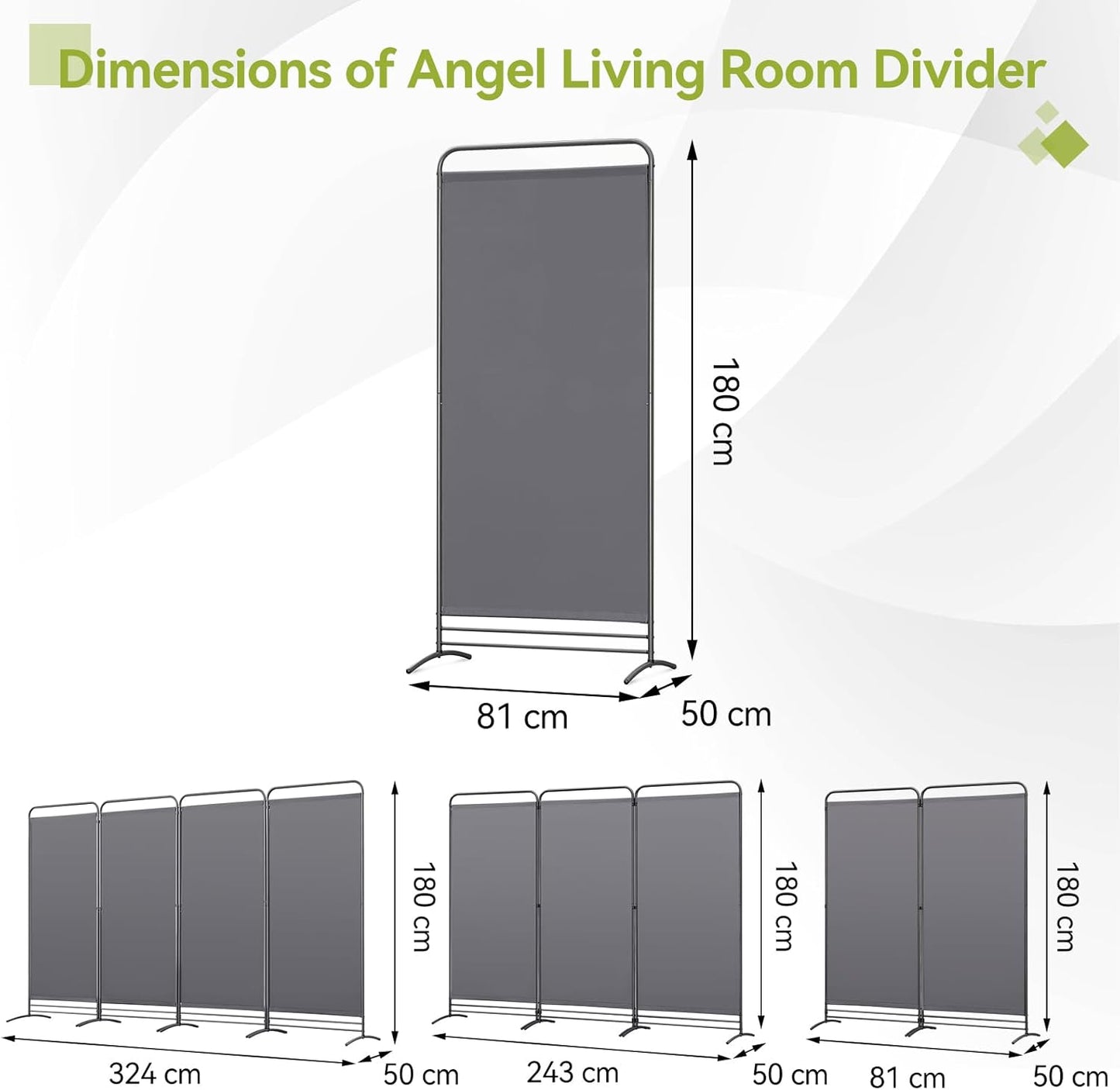Angel Living Kamerscherm - Koppelbaar - 180 x 81 cm - Grijs