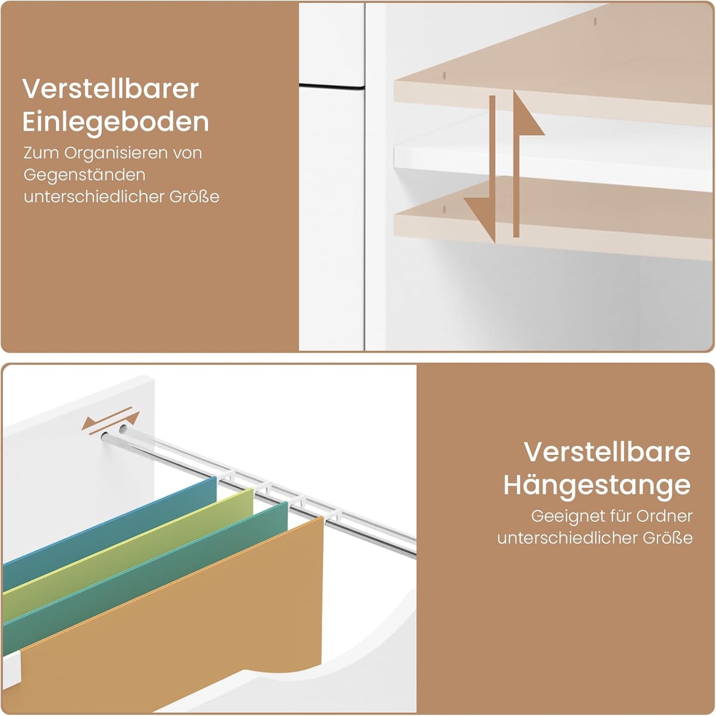 WOLTU ASK13ws rollcontainer - mobiel ladeblok voor kantoor - 3 lades - wit - 80 x 69,5 x 39,5 cm