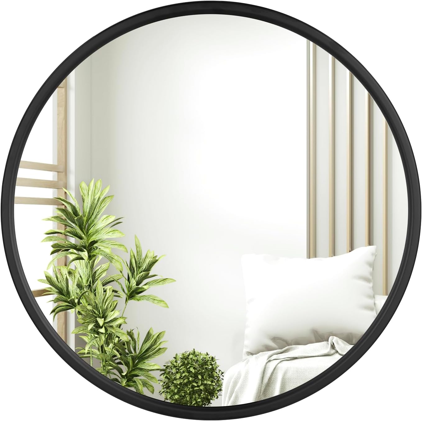 Woltu Ronde Wandspiegel Ø 50 cm - Zwart Metalen Frame - Moderne Decoratieve Spiegel voor Badkamer, Slaapkamer, Hal en Woonkamer