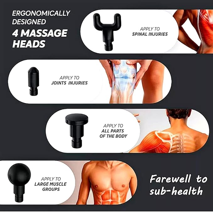FASCIAL GUN KH-320 Draagbare elektrische diepe weefsel percussie spier- en lichaamsmassage-pistool met 6 snelheden, voor pijn- en stressverlichting met 4 massagekoppen (multi)