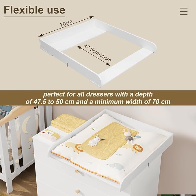 WOLTU WT007 aankleedblad voor commode - wit MDF - verstelbare diepte 46,5 tot 50 cm