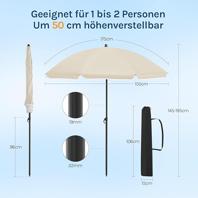 WOLTU GSS0007be01 Balkon parasol 135 cm - UPF 50+ - In hoogte verstelbaar en 35 graden kantelbaar - Beige