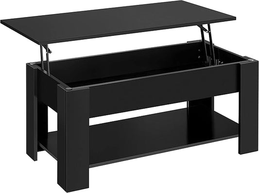 Yaheetech Salontafel met Lift-Top – Zwart – In Hoogte Verstelbaar met Verborgen Opbergruimte