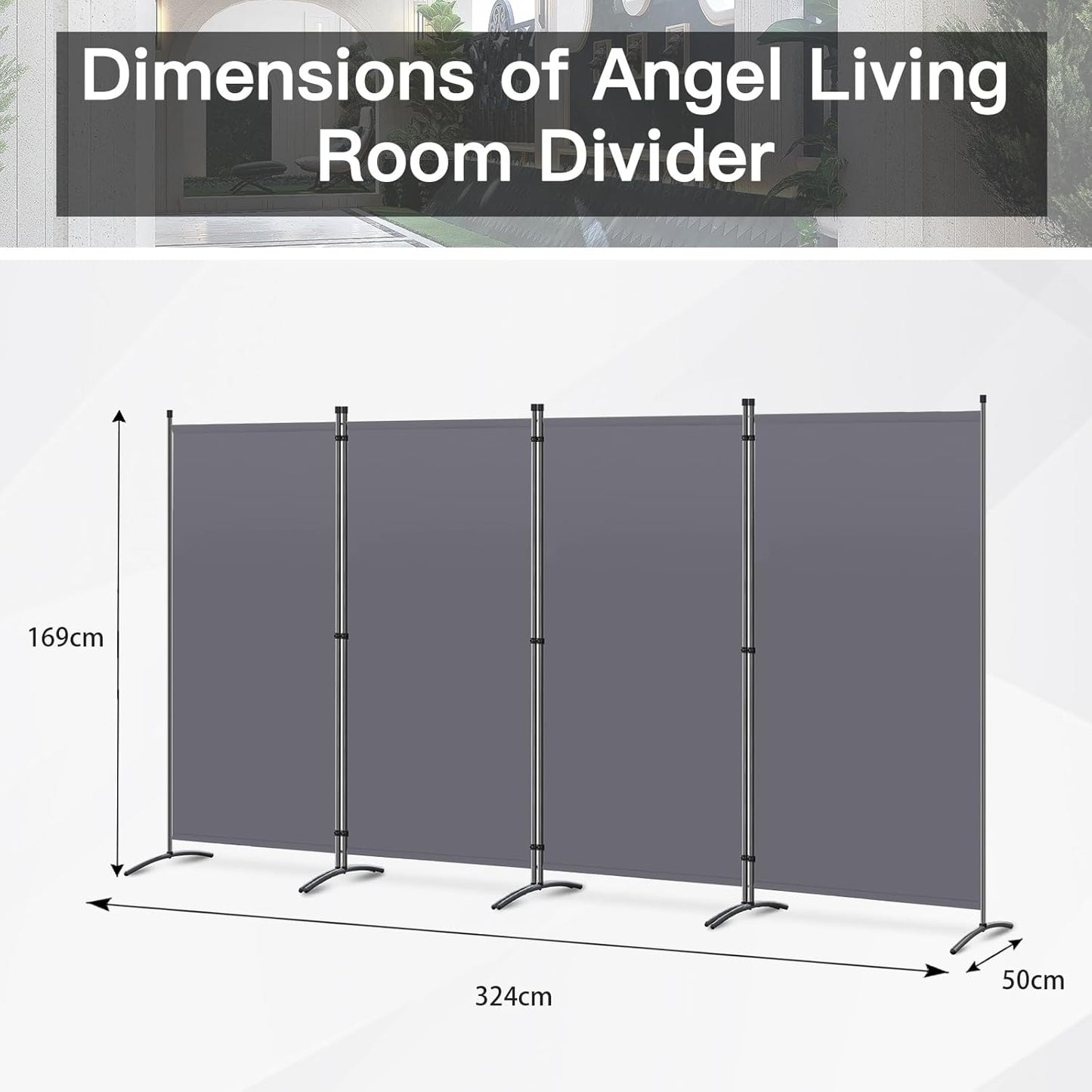 Angel Living Paravent 4-delig – Opvouwbare Scheidingswand 324 x 170 cm – Inkijkbescherming voor Binnen & Buiten – Grijs