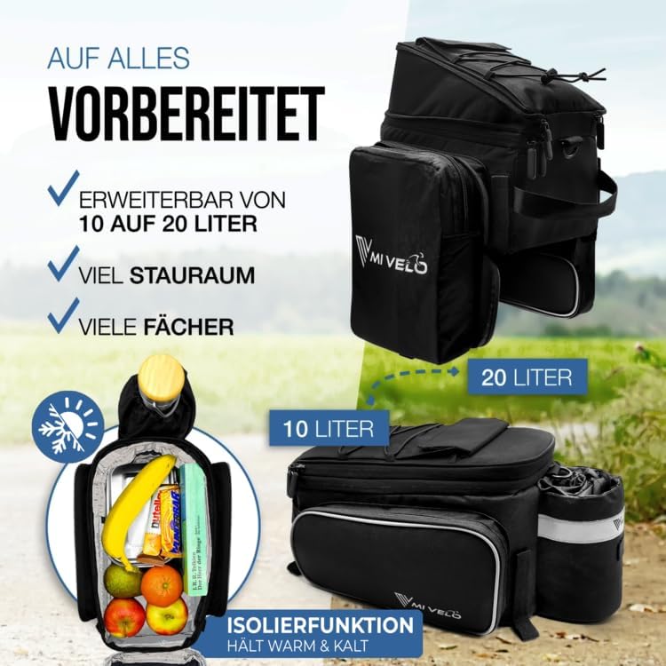 MIVELO Fietstas Bagagedrager - Geïsoleerd - Tot 20L - Waterafstotend - 40 x 22 x 20 cm - Zwart