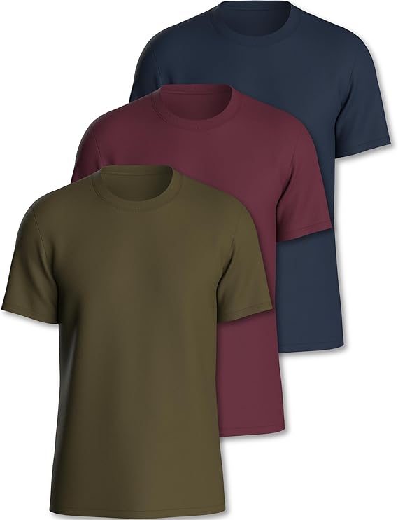 Pierre Calvini – Heren T-Shirt Multipack 3/5 stuks – 100% Katoen – Regular Fit – Korte Mouwen – Crew Neck – Premium Gewicht – Navy / Burgundy / Olive – Maat L