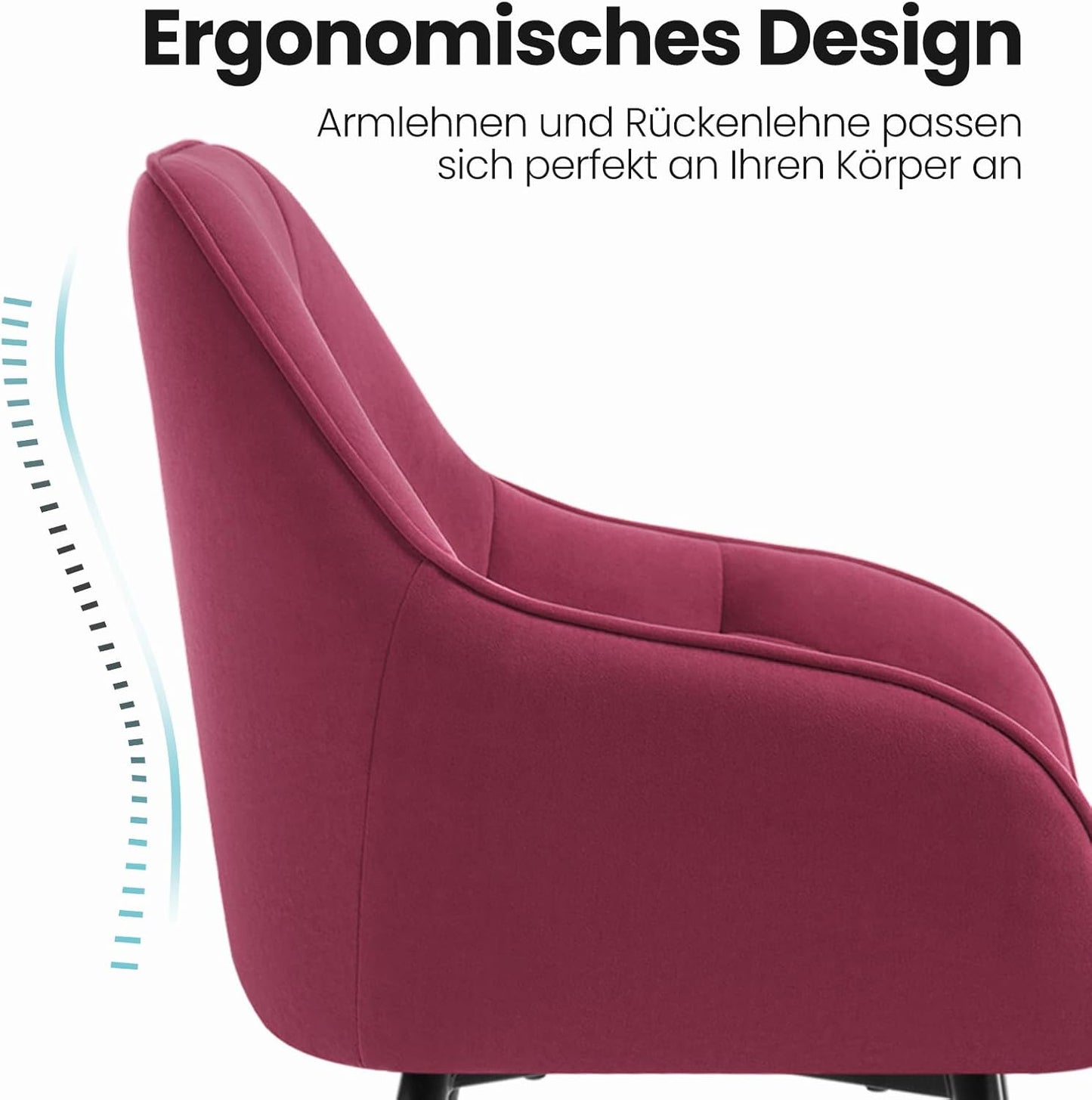 Woltu EZS02bd-1 Eetkamerstoel - Fluweel Bordeaux - 56 x 53 x 83,5 cm - Ergonomische Armstoel met Metalen Poten