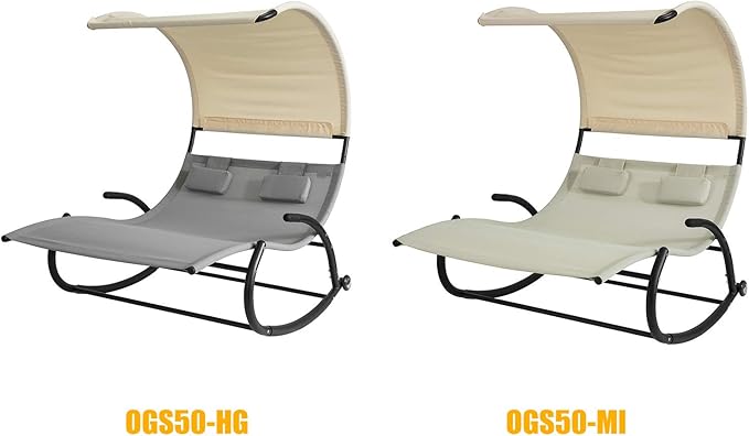 SoBuy Zonnedek 2-zits schommelstoel - 300kg - 140x184x180cm - Beige/Grijs