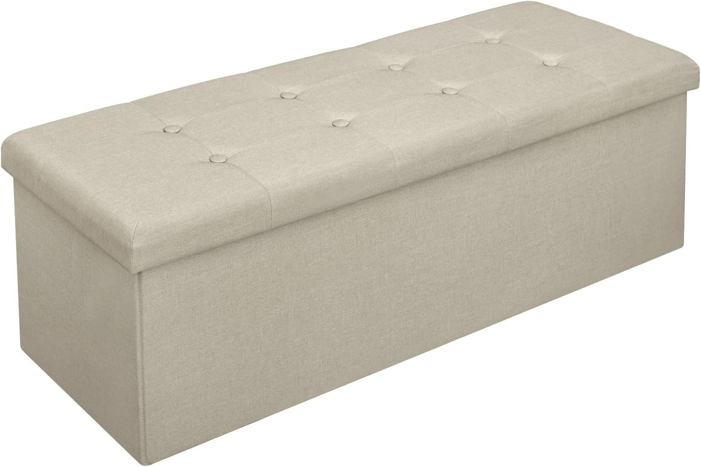Woltu Opvouwbare Opbergbank met Opbergruimte - 118 Liter - 110 x 37,5 x 38 cm - Crème-Wit Linnen - Belastbaar tot 300 kg