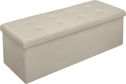 Woltu Opvouwbare Opbergbank met Opbergruimte - 118 Liter - 110 x 37,5 x 38 cm - Crème-Wit Linnen - Belastbaar tot 300 kg