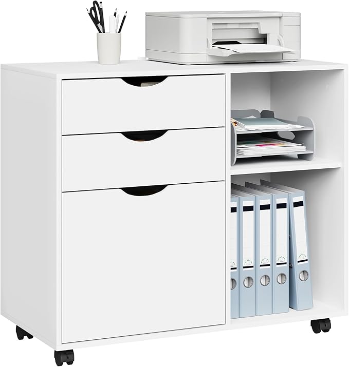 WOLTU ASK13ws rollcontainer - mobiel ladeblok voor kantoor - 3 lades - wit - 80 x 69,5 x 39,5 cm