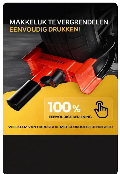 HELDENWERK – Parkklauw & Wielklem – Voor 18-30 cm Bandbreedte – Zwart & Rood Gelegeerd Staal – Met Hoog Veiligheidsslot & 3 Sleutels – Diefstalbeveiliging – Maximaal Veilig
