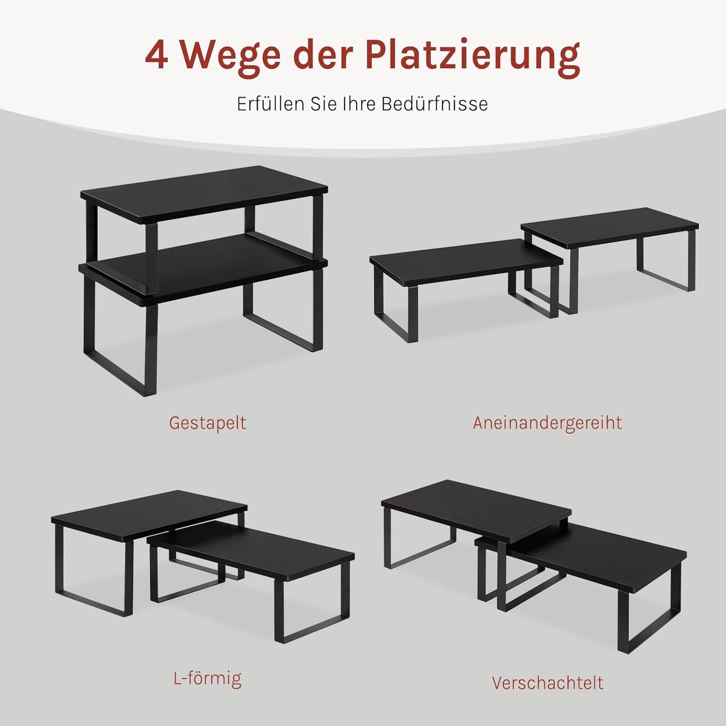 Woltu 2-delig Stapelbaar Kruidenrek - Zwart - MDF & Metaal - 34 x 19,5 x 15,5 cm