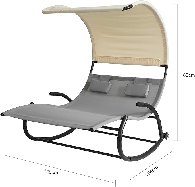 SoBuy Zonnedek 2-zits schommelstoel - 300kg - 140x184x180cm - Beige/Grijs