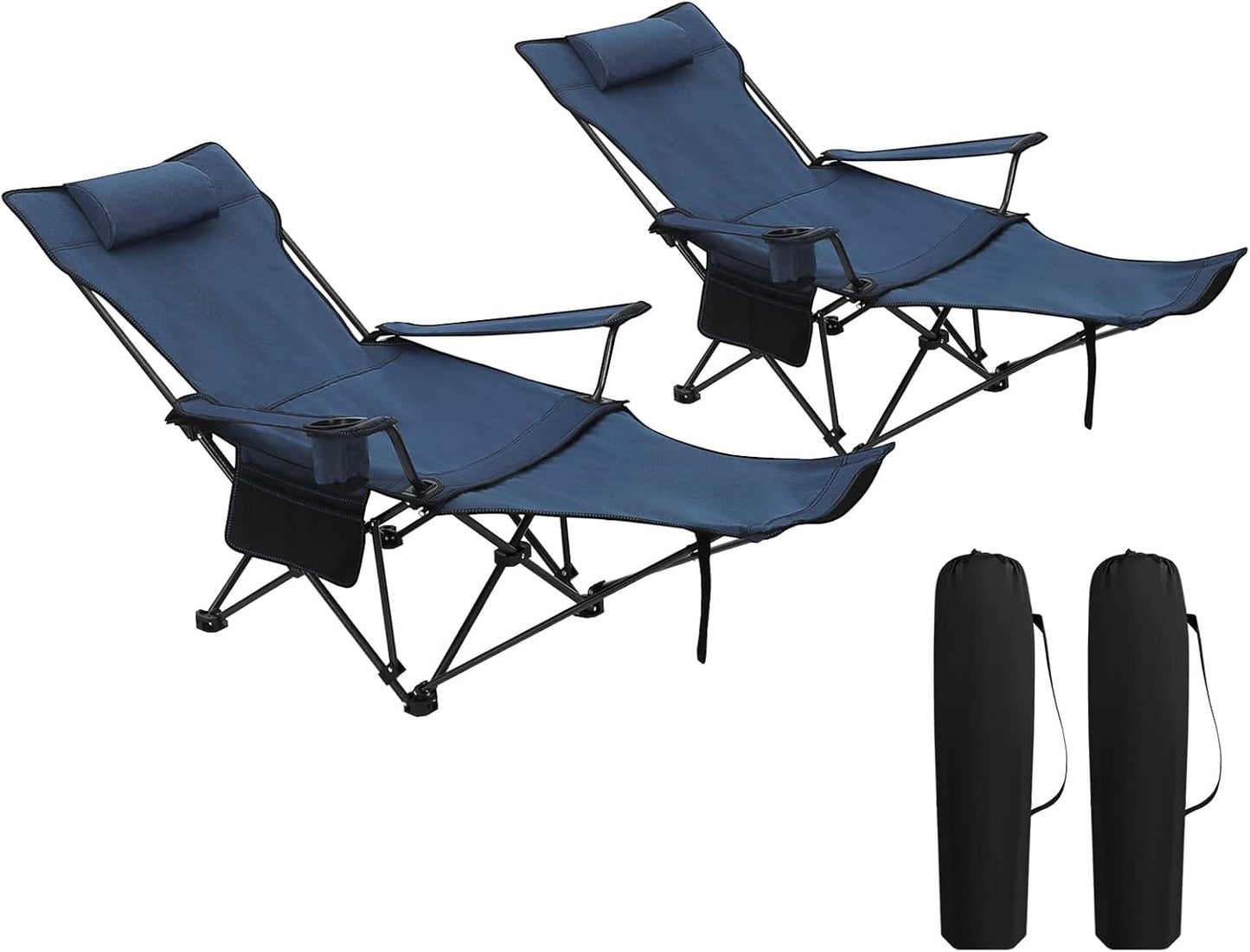 Woltu Campingstoel Set van 2 – Inklapbare Ligstoel met Voetensteun en Bekerhouder – 160 x 88,5 x 84 cm – Blauw