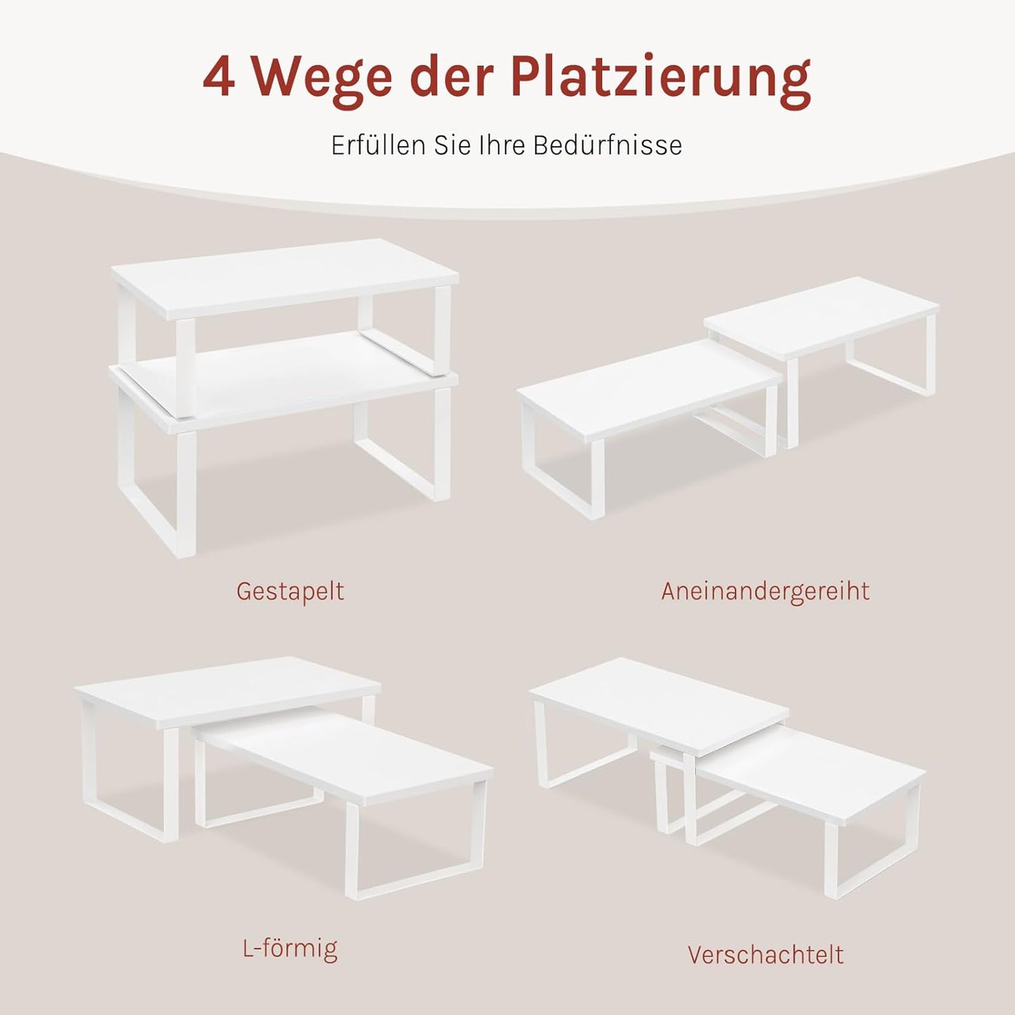 WOLTU Scaffalature kruidenrek set 2 stuks - stapelbare keuken plank organizer - wit MDF en metaal