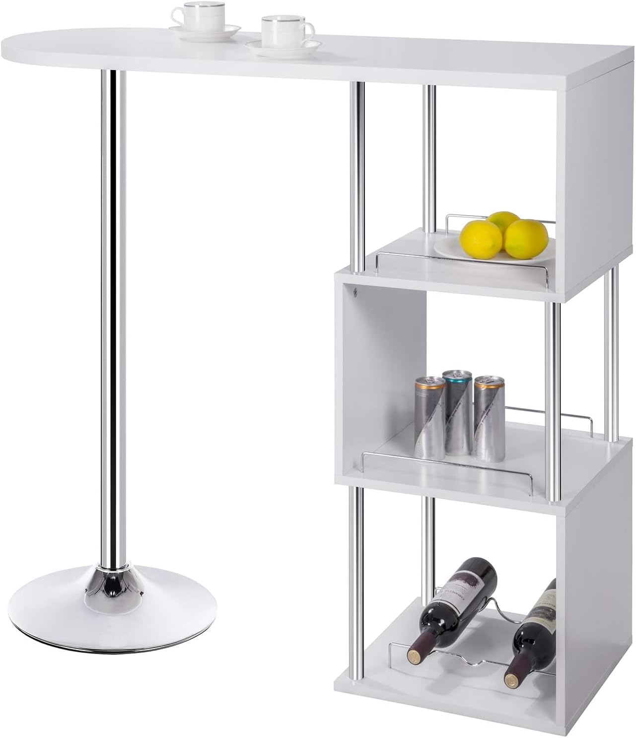 Woltu Bartafel met flessenhouder en 3 planken - Wit - 113x40x105 cm