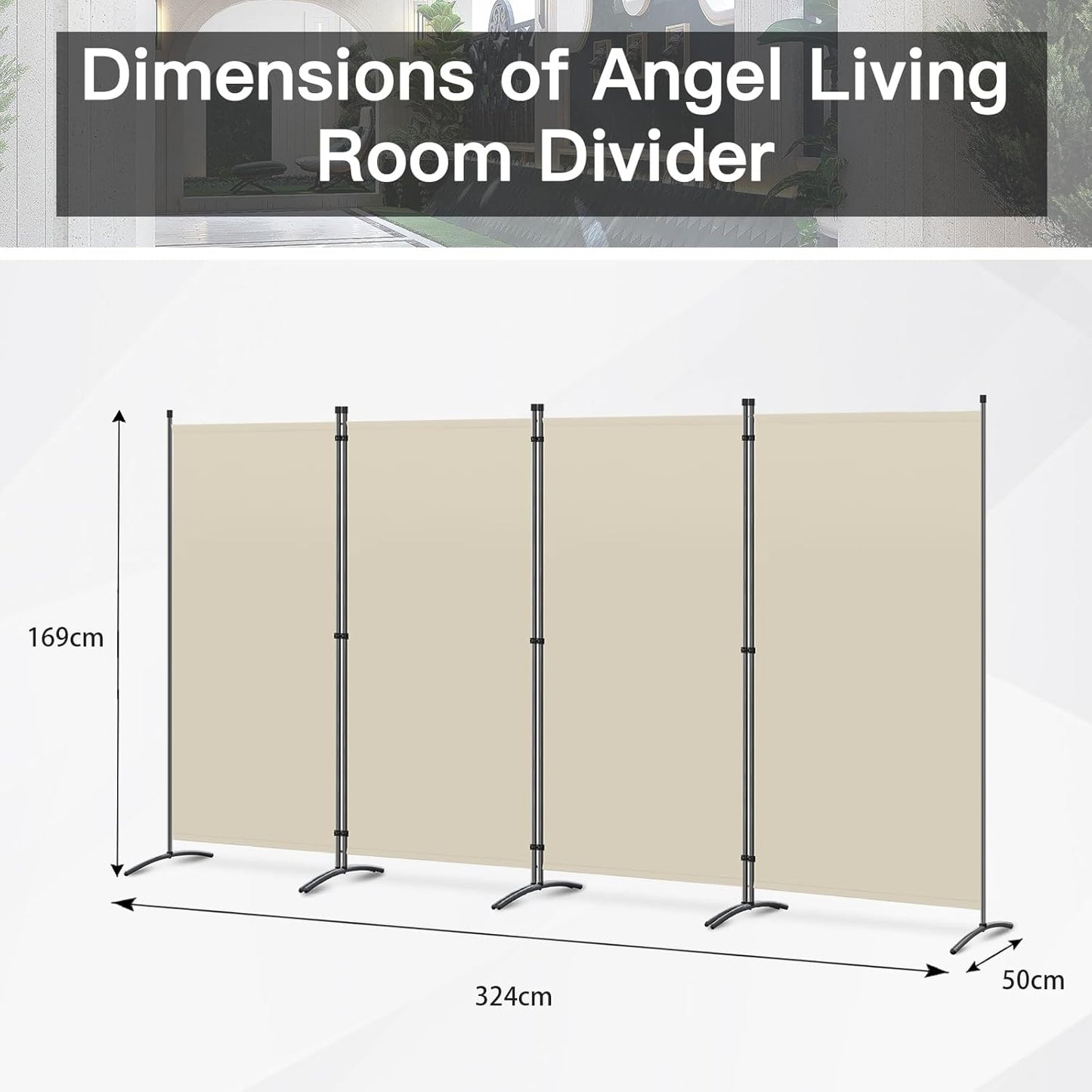 Angel Living Kamerscherm - 4 Panelen - 324 x 169 cm - Beige