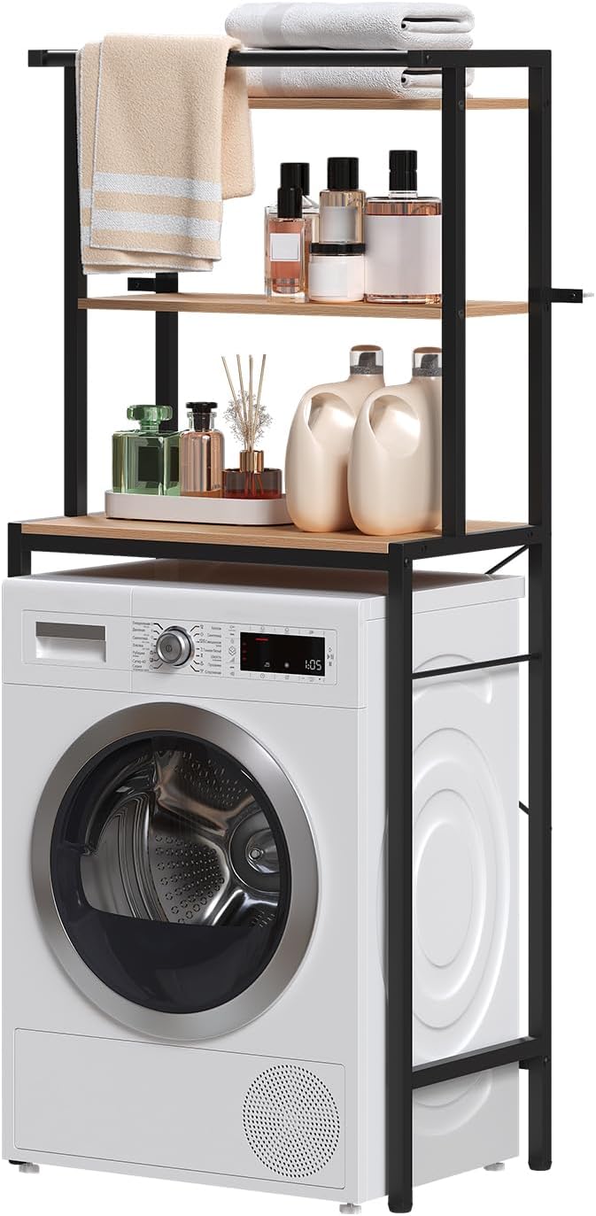 Eugad 3-laags badkamerrek boven toilet of wasmachine - donker eiken/zwart - 67x40x162 cm