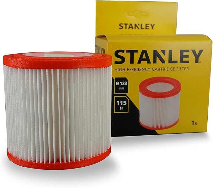 Stanley Hoogrendementspatroonfilter – W52120083 – Voor Vaste Stofzuigers en Nat- en Droogzuigers – Wasbaar en Herbruikbaar – 21 x 20 x 21 cm – Geel