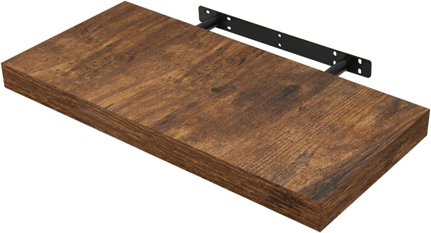 Woltu Zwevende Wandplank - 40 x 23 x 3,8 cm - Vintage Bruin - Industriële Houten Wandplank met Verborgen Montage