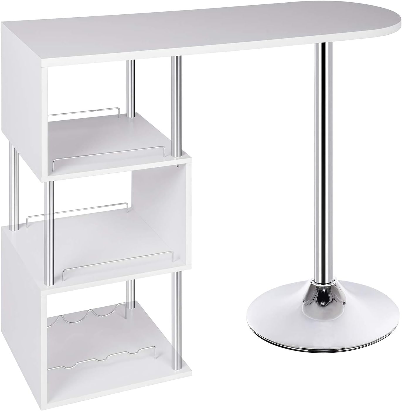 Woltu Bartafel met flessenhouder en 3 planken - Wit - 113x40x105 cm