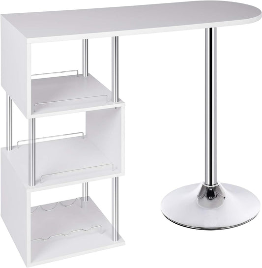 Woltu Bartafel met flessenhouder en 3 planken - Wit - 113x40x105 cm