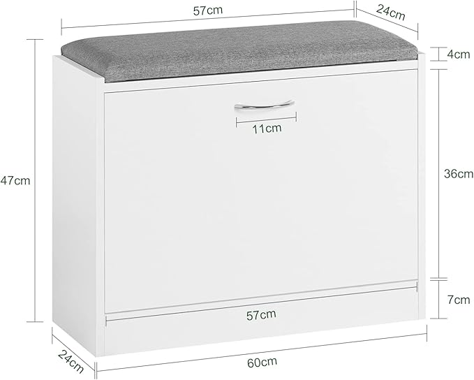 SoBuy - Schuhkipper - Schoenenbank met schoenenrek - FSR16-K-W - 60x47x24 cm - Wit