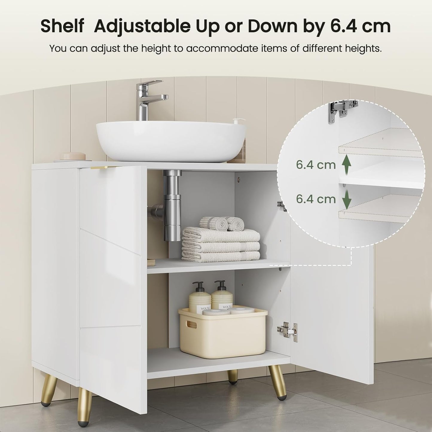 EUGAD Wastafelonderkast Wit Hoogglans - 60 x 60 x 30 cm - 2 Deuren