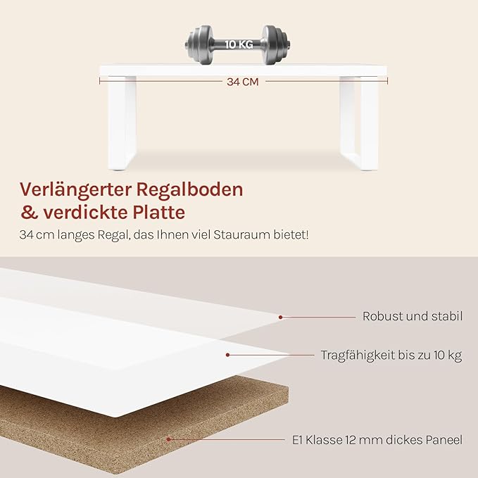 WOLTU Scaffalature kruidenrek set 2 stuks - stapelbare keuken plank organizer - wit MDF en metaal