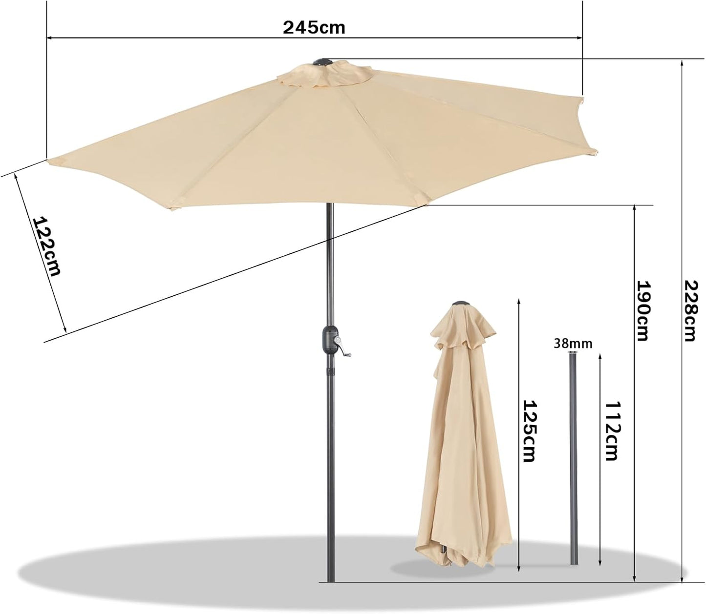 Angel Living Balkonparasol - Halfrond - 245 x 122 cm - Beige