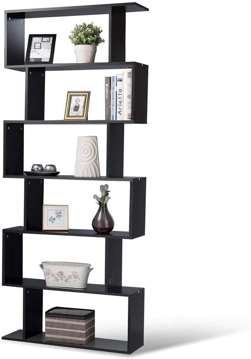 Coast Standregal 6 Level S-vorm Boekenkast opslagplek hout kleurselectie zwart-zwart