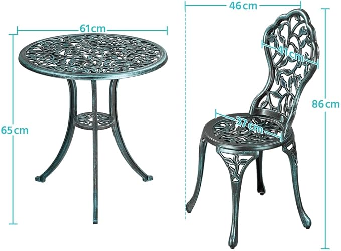 Yaheetech Bistroset 3-delig – Groen – Metalen Tuinset met 2 Stoelen en Tafel