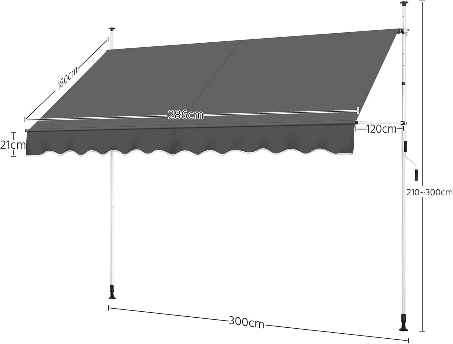 Yaheetech Zongordijn met Telescopisch Frame en Slinger - 300 x 120 cm - Verstelbare Hoogte 210-300 cm - UV-bestendig - Grijs