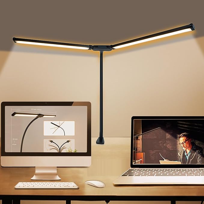 Skoov Led-Bureaulamp voor Kantoor Thuis, Heldere Dubbele Kop Bureaulamp met 3 Kleuren Traploos Dimbaar, Lamp Flexibele Zwanenhals Bureauverlichting voor Architect Thuiskantoor USB 5V