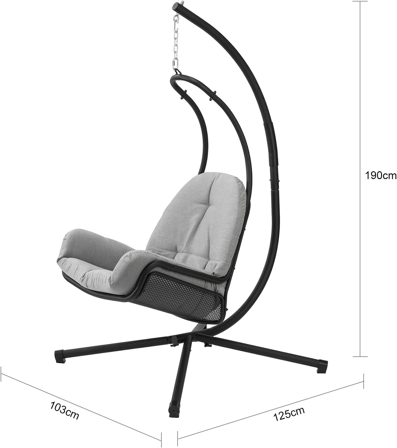 SoBuy Hangstoel incl. Frame - Max. 150 kg - 103 x 125 x 190 cm - Grijs