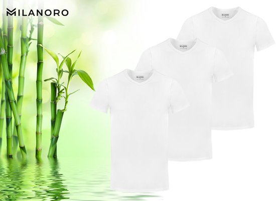 Milanoro - 3 zachte bamboe T-shirts - Wit - Ronde hals - M