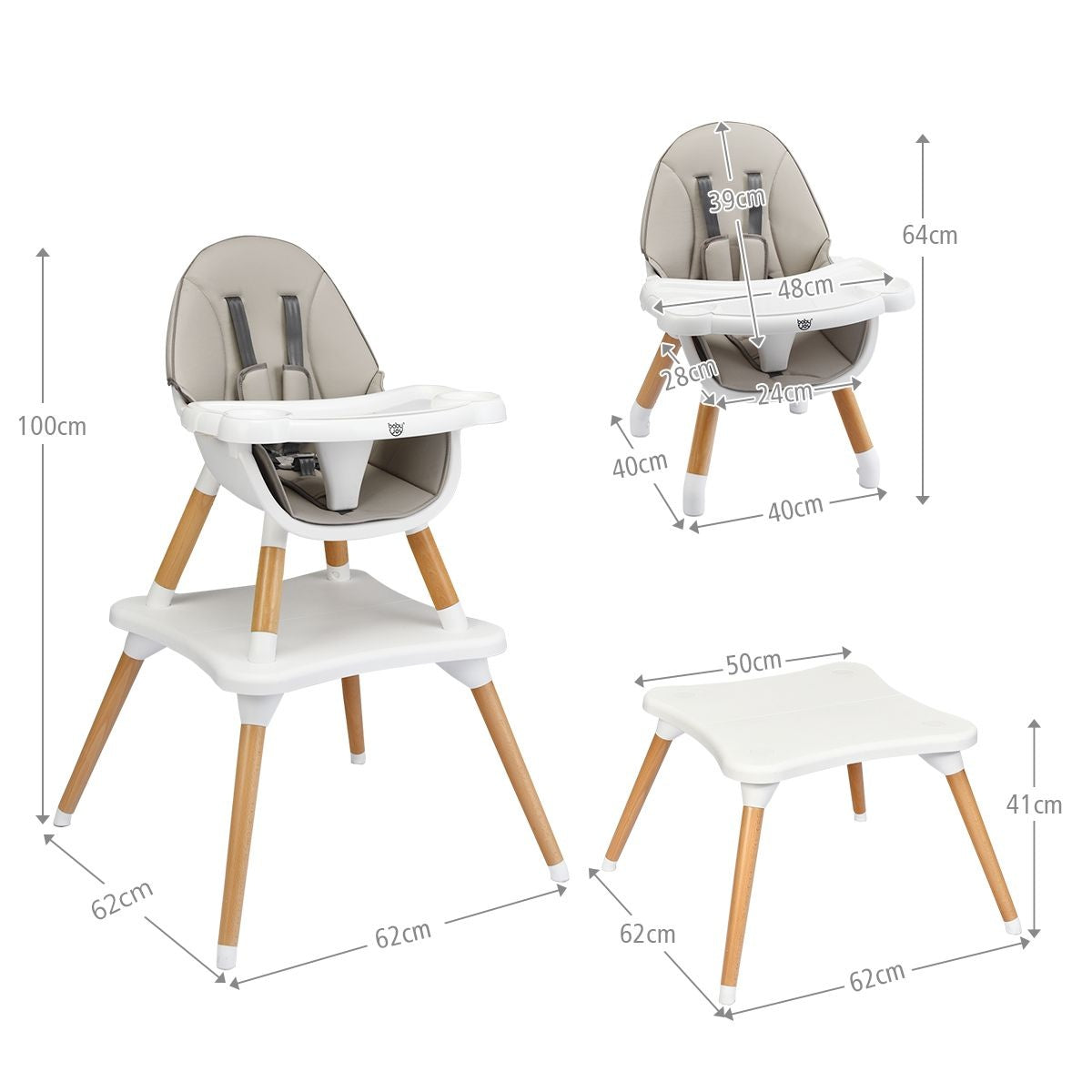 Coast 4-in-1 Babystoel Eetstoel - In Hoogte Verstelbaar - Grijs