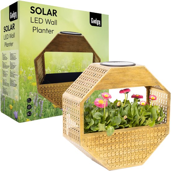 Gadgy Solar Gadgy Solar Wandlamp met Bloembak – Tuinverlichting op Zonneenergie – Buitenlamp met LED – 30x30 cm – Zwart Bloembak