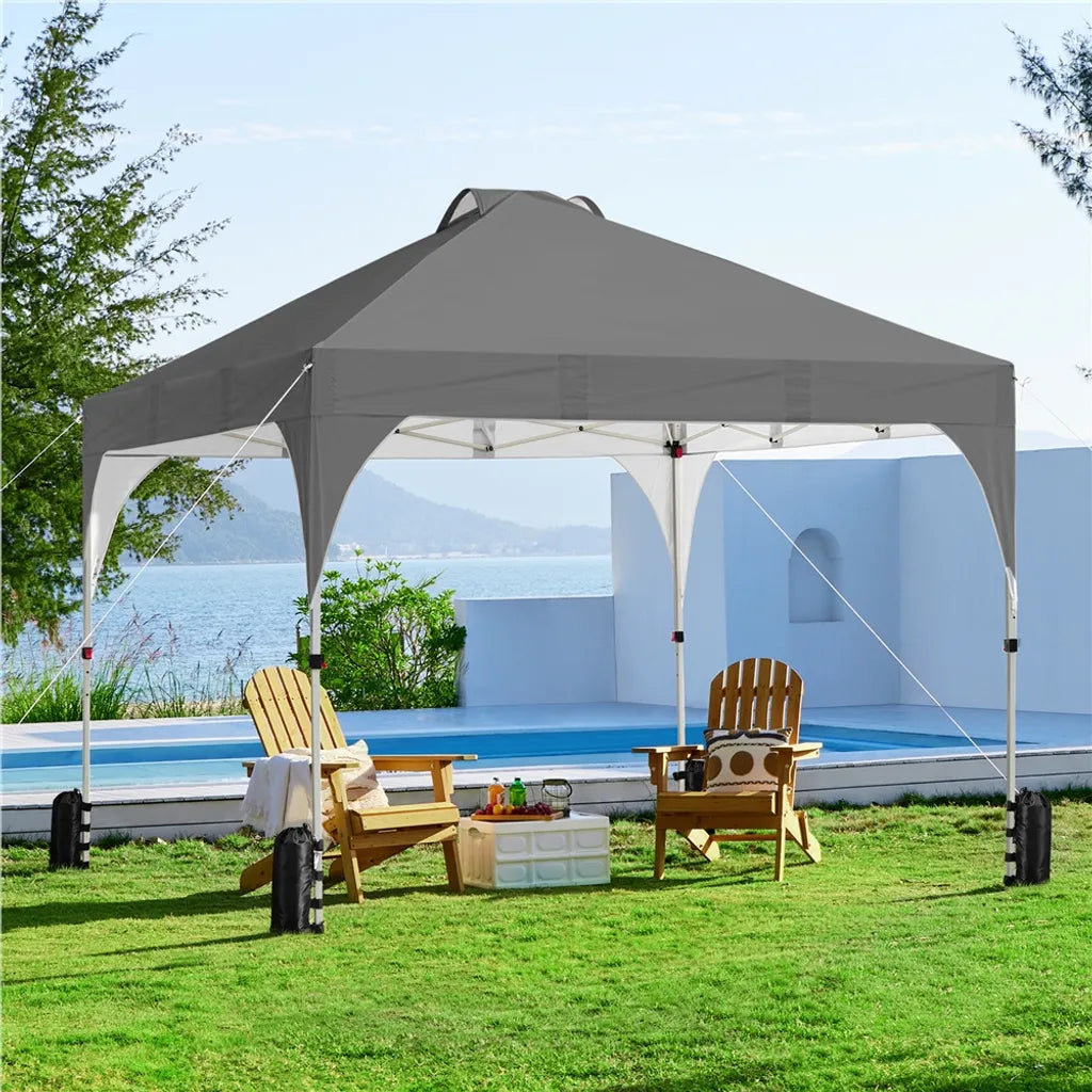 Yaheetech Pop-up Partytent - 3 x 3 m - In Hoogte Verstelbaar - Draagtas met Wielen - Donkergrijs
