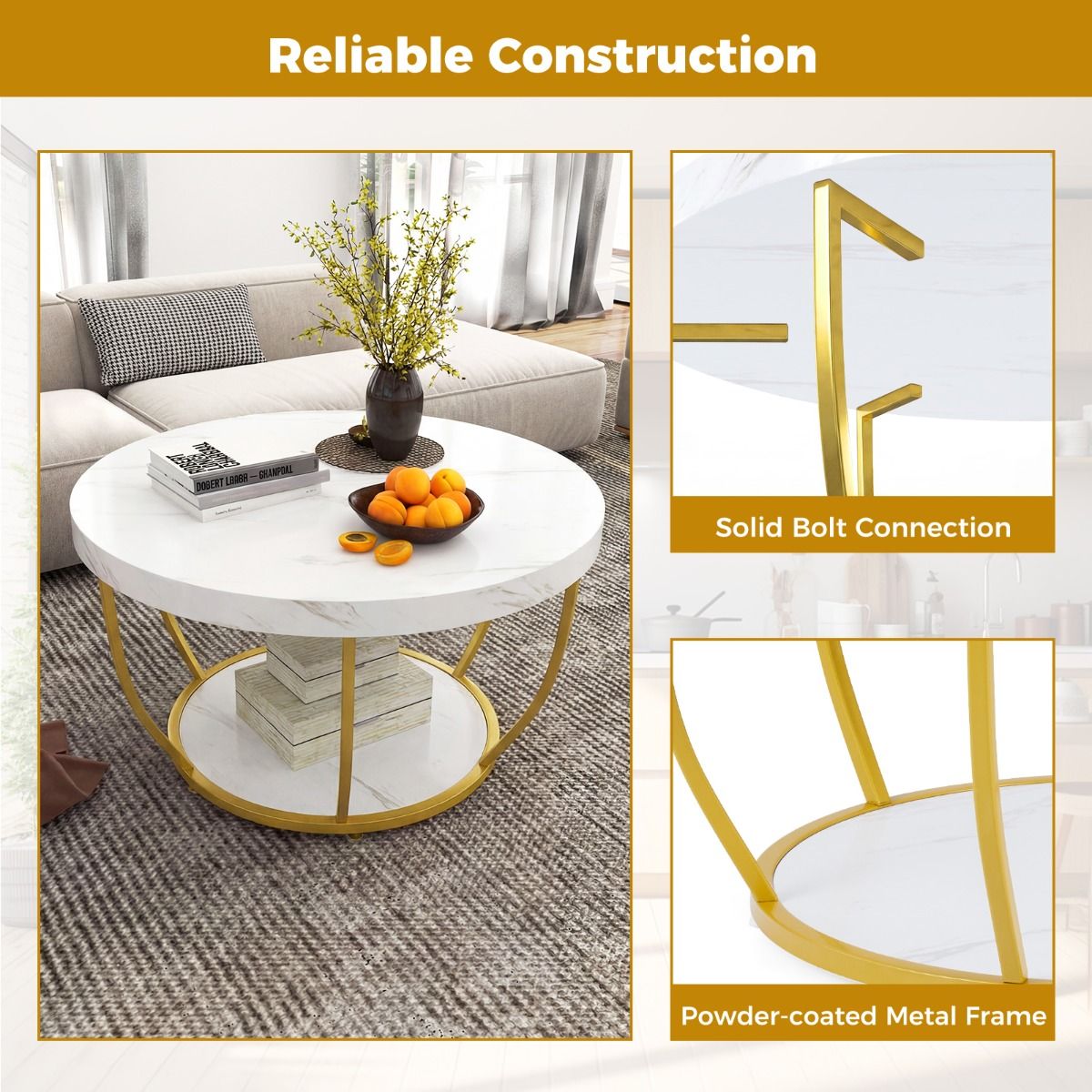 Coast Ronde Salontafel - 2 niveaus - metalen frame - wit - 80 x 45 cm